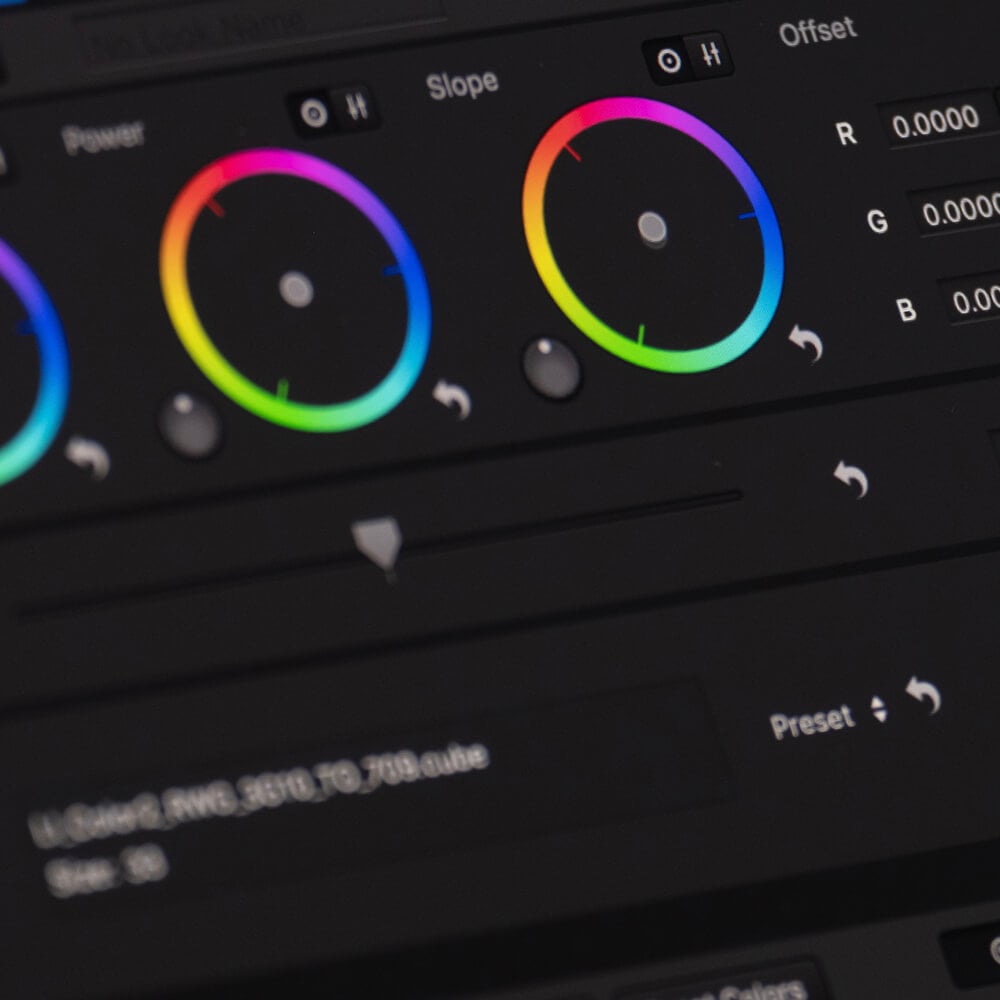 color correction software user interface focusing on color wheels
