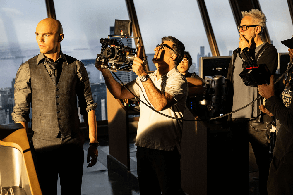Henry Braham BSC on the set of Superman with director James Gunn and star Nicholas Hoult